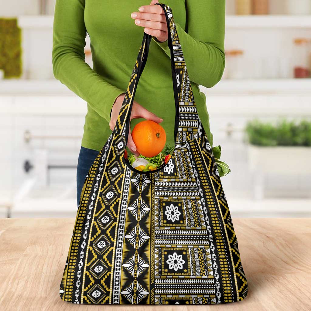 Fiji Masi Tapa Pattern Yellow Grocery Bag - Polynesian Pride