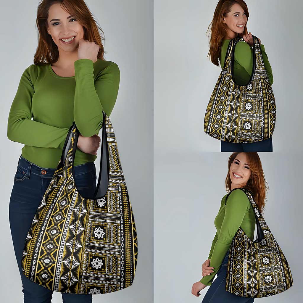 Fiji Masi Tapa Pattern Yellow Grocery Bag - Polynesian Pride