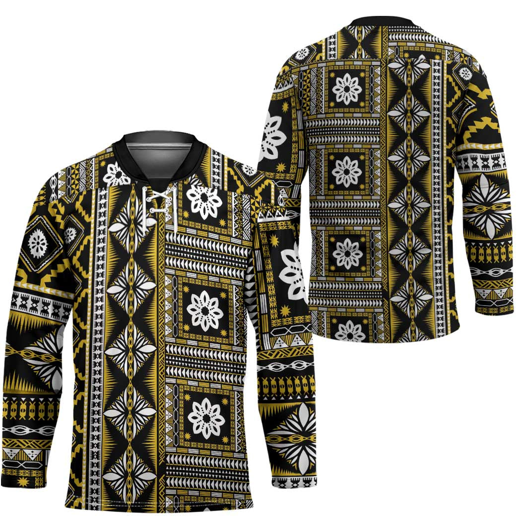 Fiji Masi Tapa Pattern Yellow Hockey Jersey - Polynesian Pride