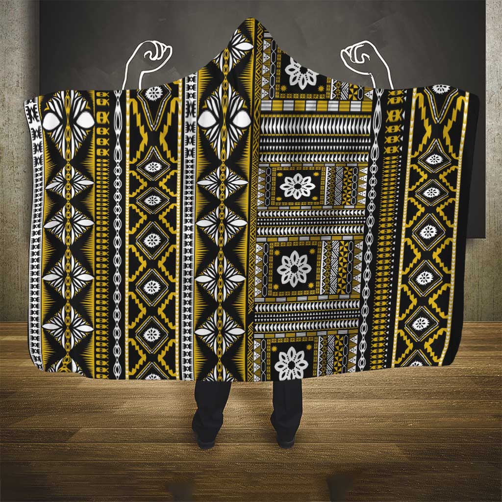 Fiji Masi Tapa Pattern Yellow Hooded Blanket - Polynesian Pride
