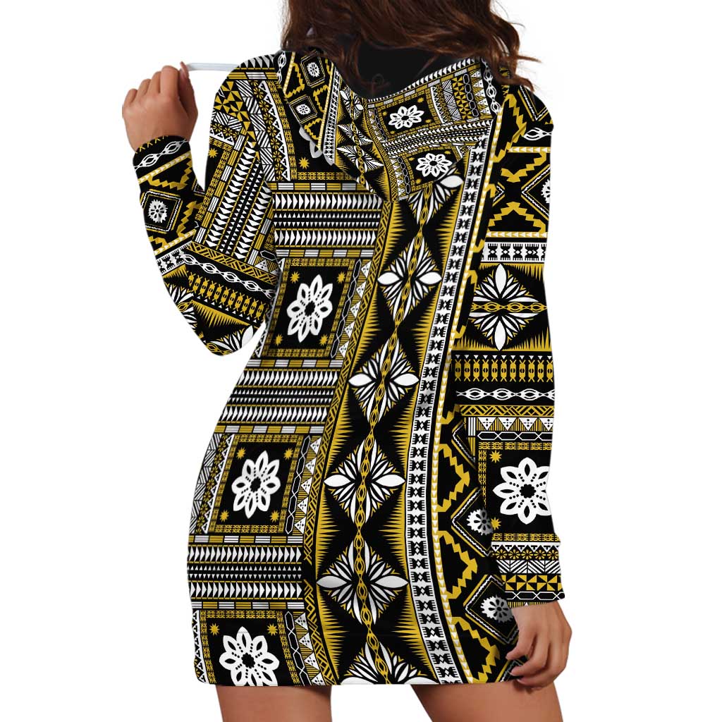 Fiji Masi Tapa Pattern Yellow Hoodie Dress - Polynesian Pride