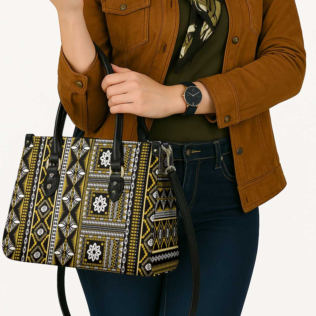 Fiji Masi Tapa Pattern Yellow Leather Bag - Polynesian Pride
