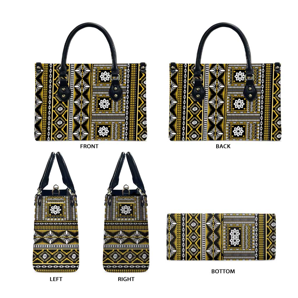 Fiji Masi Tapa Pattern Yellow Leather Bag - Polynesian Pride