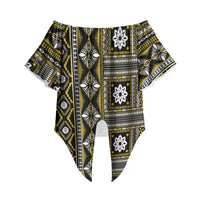 Fiji Masi Tapa Pattern Yellow Off Shoulder Wrap Waist Top LT01 Yellow - Polynesian Pride