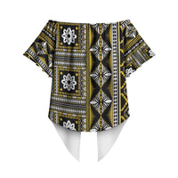Fiji Masi Tapa Pattern Yellow Off Shoulder Wrap Waist Top LT01 - Polynesian Pride