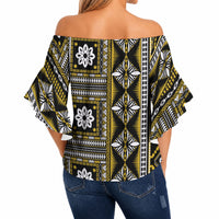 Fiji Masi Tapa Pattern Yellow Off Shoulder Wrap Waist Top LT01 - Polynesian Pride