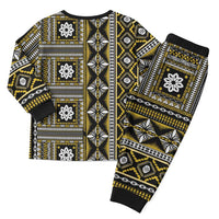 Fiji Masi Tapa Pattern Yellow Christmas Pajama Set - Polynesian Pride