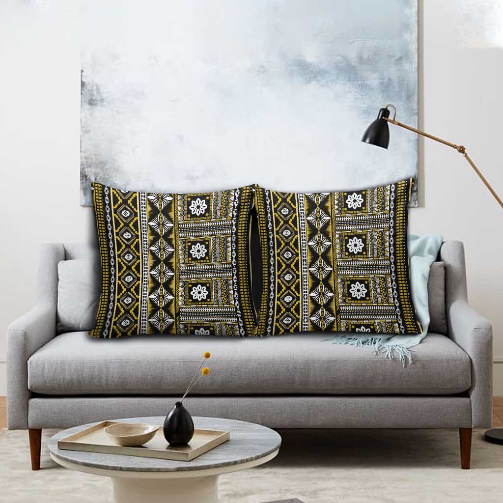 Fiji Masi Tapa Pattern Yellow Pillow Cover - Polynesian Pride