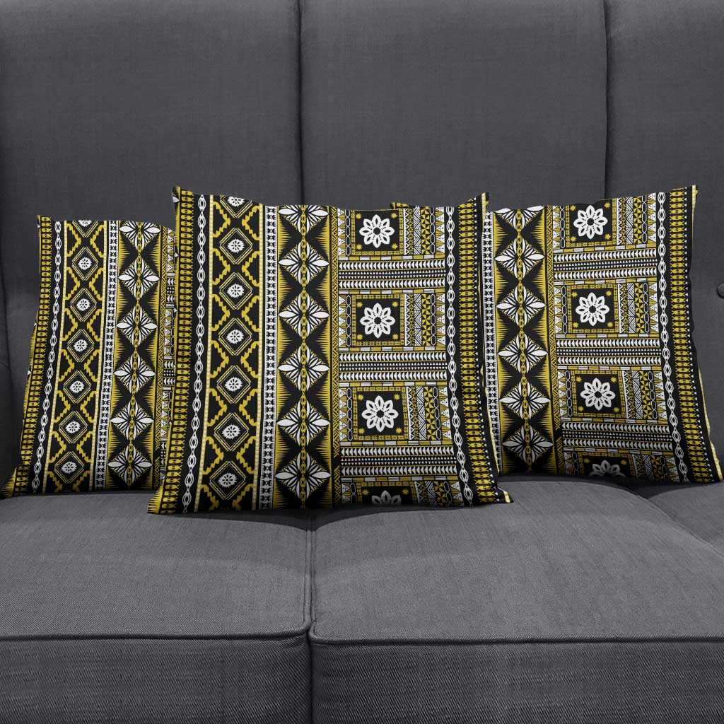 Fiji Masi Tapa Pattern Yellow Pillow Cover - Polynesian Pride