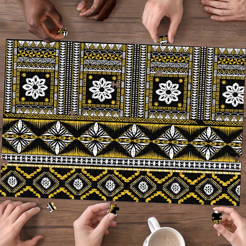 Fiji Masi Tapa Pattern Yellow Puzzle - Polynesian Pride