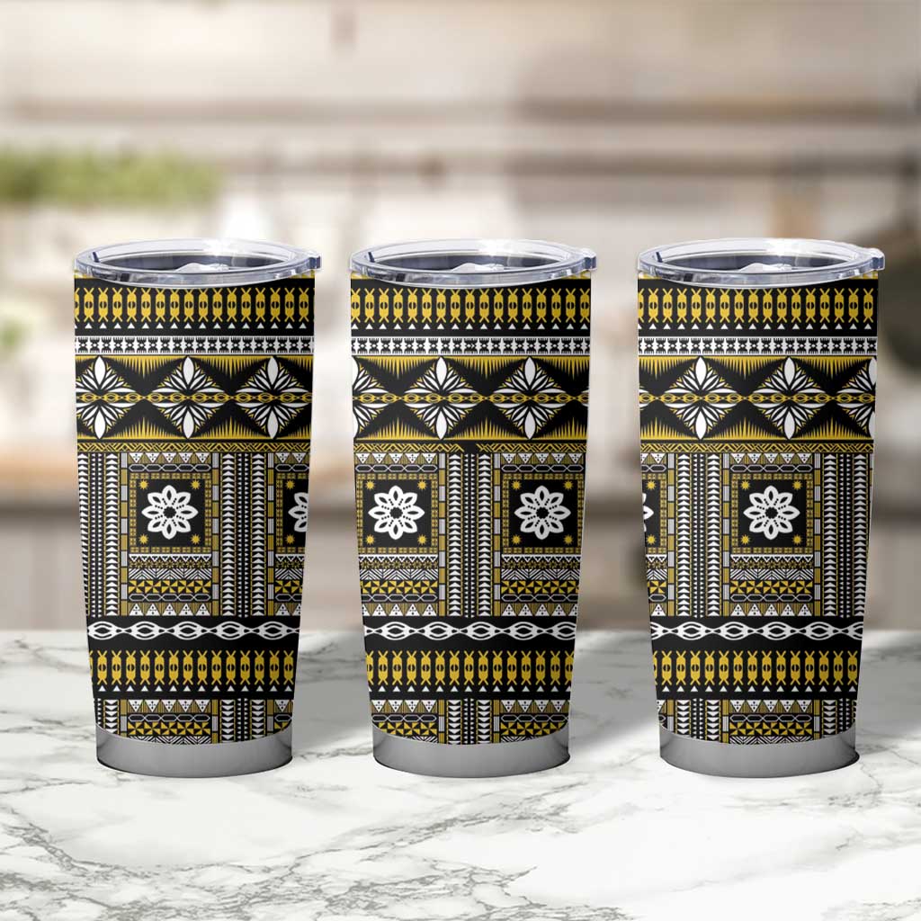 Fiji Masi Tapa Pattern Yellow Tumbler Cup - Polynesian Pride
