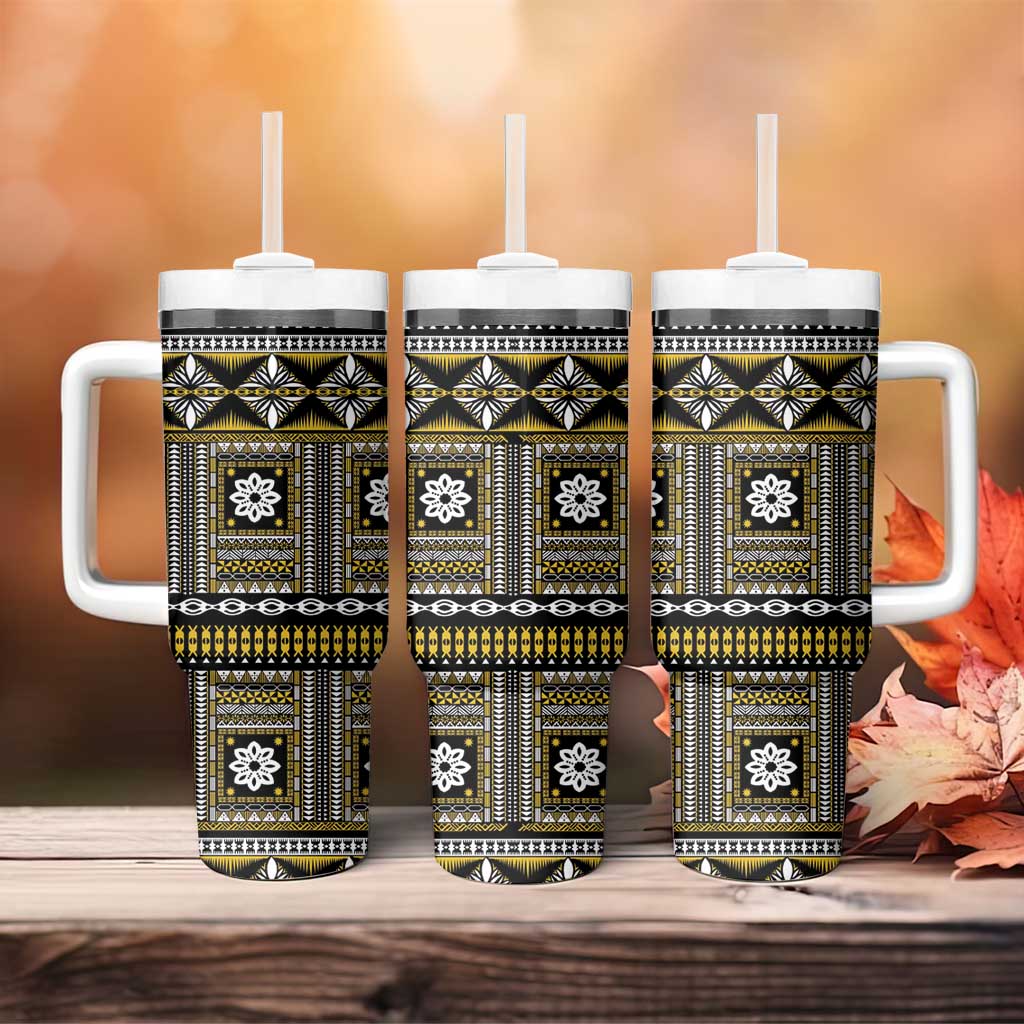 Fiji Masi Tapa Pattern Yellow Tumbler With Handle - Polynesian Pride