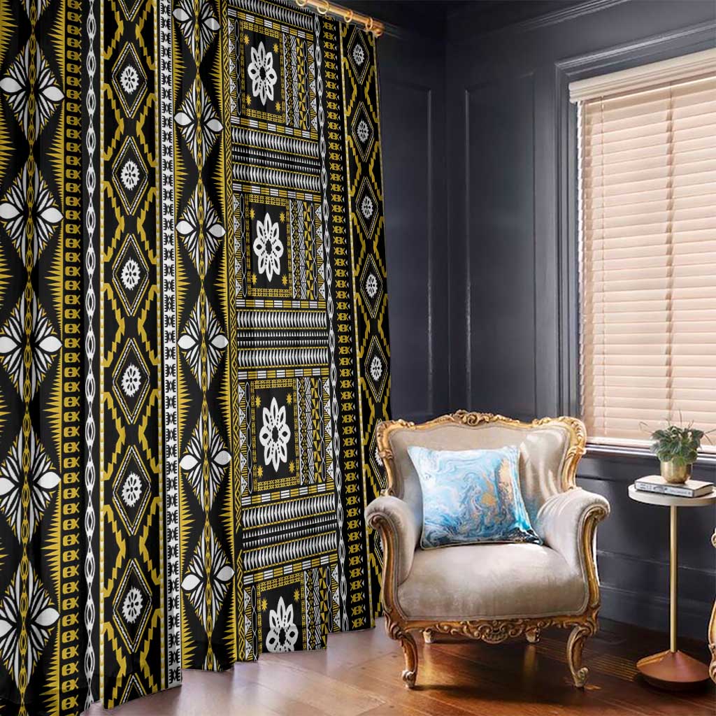 Fiji Masi Tapa Pattern Yellow Window Curtain - Polynesian Pride