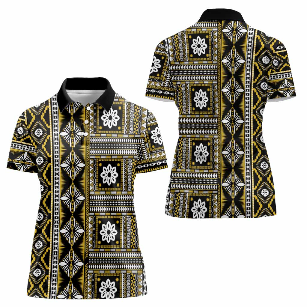 Fiji Masi Tapa Pattern Yellow Women Polo Shirt - Polynesian Pride