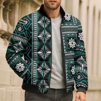 Fiji Masi Tapa Pattern Teal Bomber Puffer Jacket - Polynesian Pride