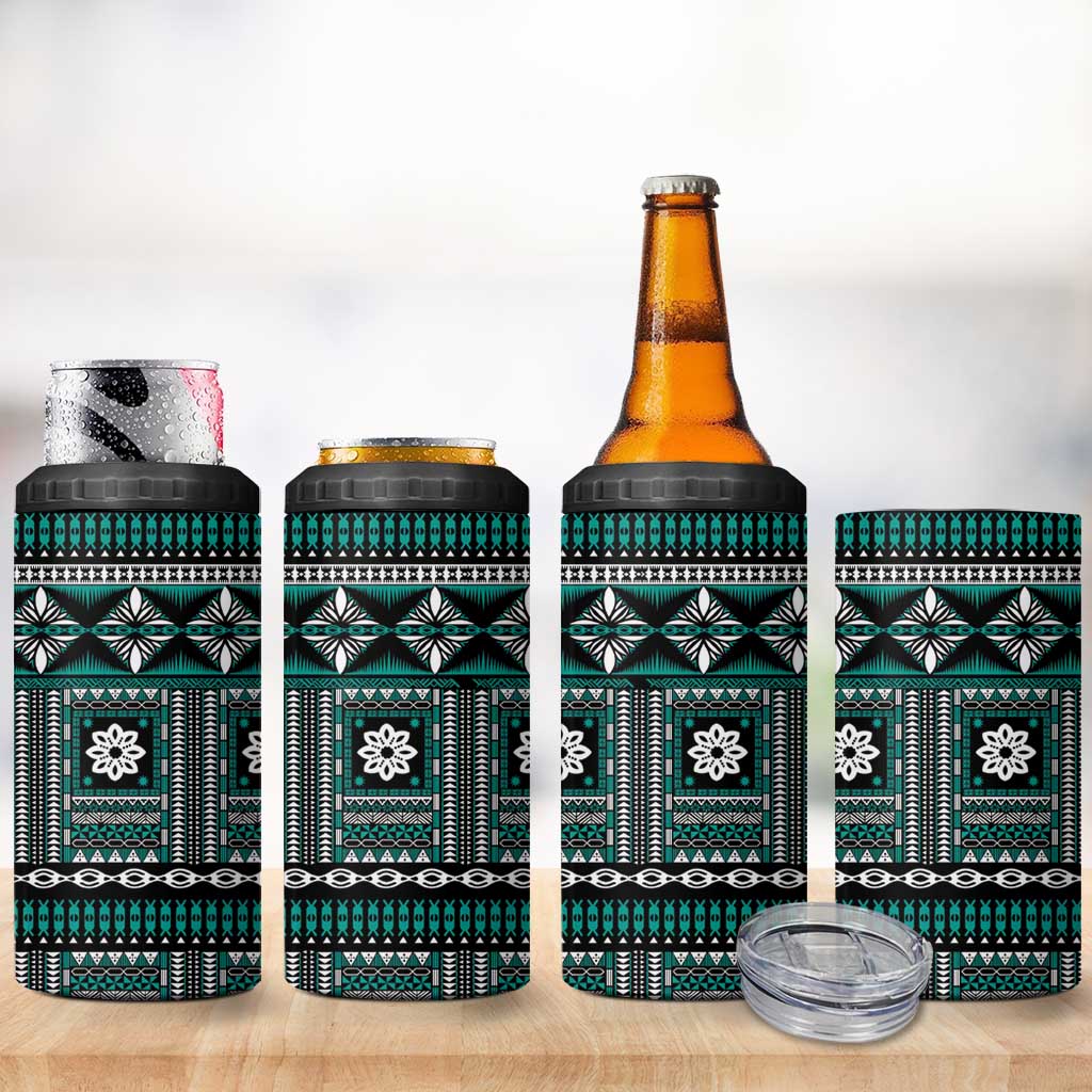 Fiji Masi Tapa Pattern Teal 4 in 1 Can Cooler Tumbler - Polynesian Pride