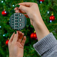 Fiji Masi Tapa Pattern Teal Ceramic Ornament - Polynesian Pride