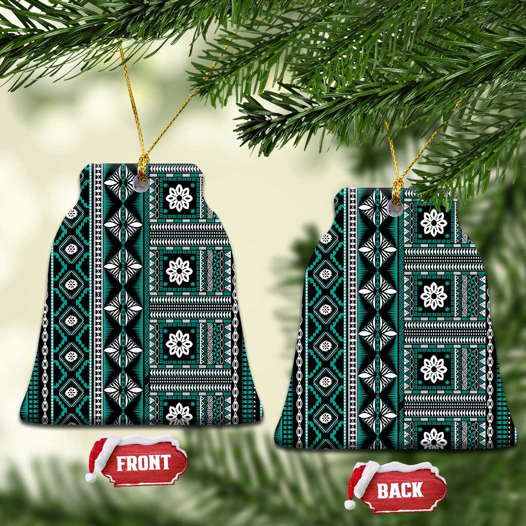 Fiji Masi Tapa Pattern Teal Ceramic Ornament - Polynesian Pride