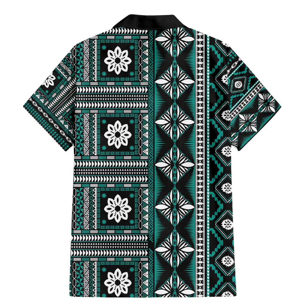 Fiji Masi Tapa Pattern Teal Family Matching Mermaid Dress and Hawaiian Shirt LT01 - Polynesian Pride