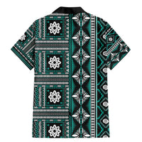Fiji Masi Tapa Pattern Teal Family Matching Mermaid Dress and Hawaiian Shirt LT01 - Polynesian Pride
