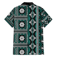 Fiji Masi Tapa Pattern Teal Family Matching Off The Shoulder Long Sleeve Dress and Hawaiian Shirt LT01 - Polynesian Pride