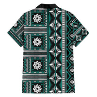 Fiji Masi Tapa Pattern Teal Family Matching Short Sleeve Bodycon Dress and Hawaiian Shirt LT01 - Polynesian Pride