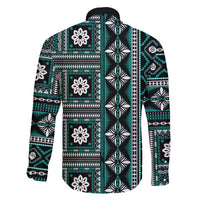 Fiji Masi Tapa Pattern Teal Family Matching Summer Maxi Dress and Hawaiian Shirt - Polynesian Pride
