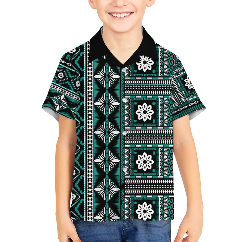 Fiji Masi Tapa Pattern Teal Hawaiian Shirt - Polynesian Pride