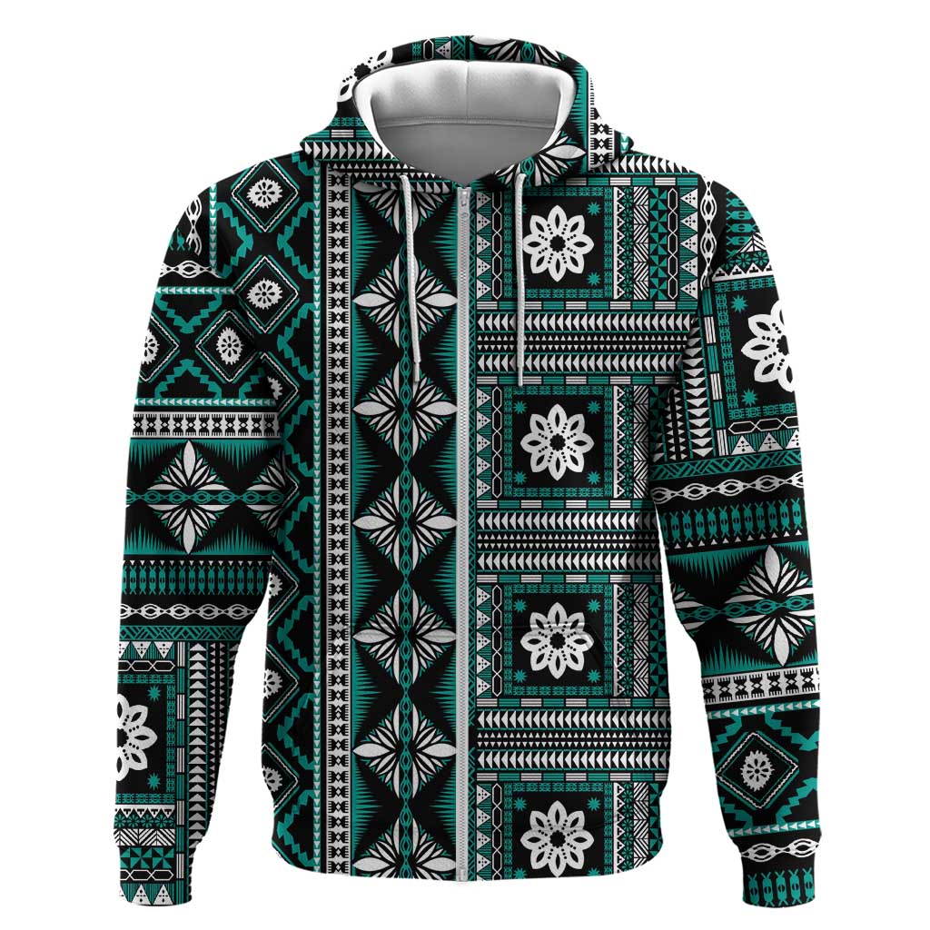 Fiji Masi Tapa Pattern Teal Hoodie - Polynesian Pride