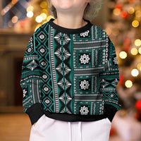 Fiji Masi Tapa Pattern Teal Kid Ugly Christmas Sweater - Polynesian Pride