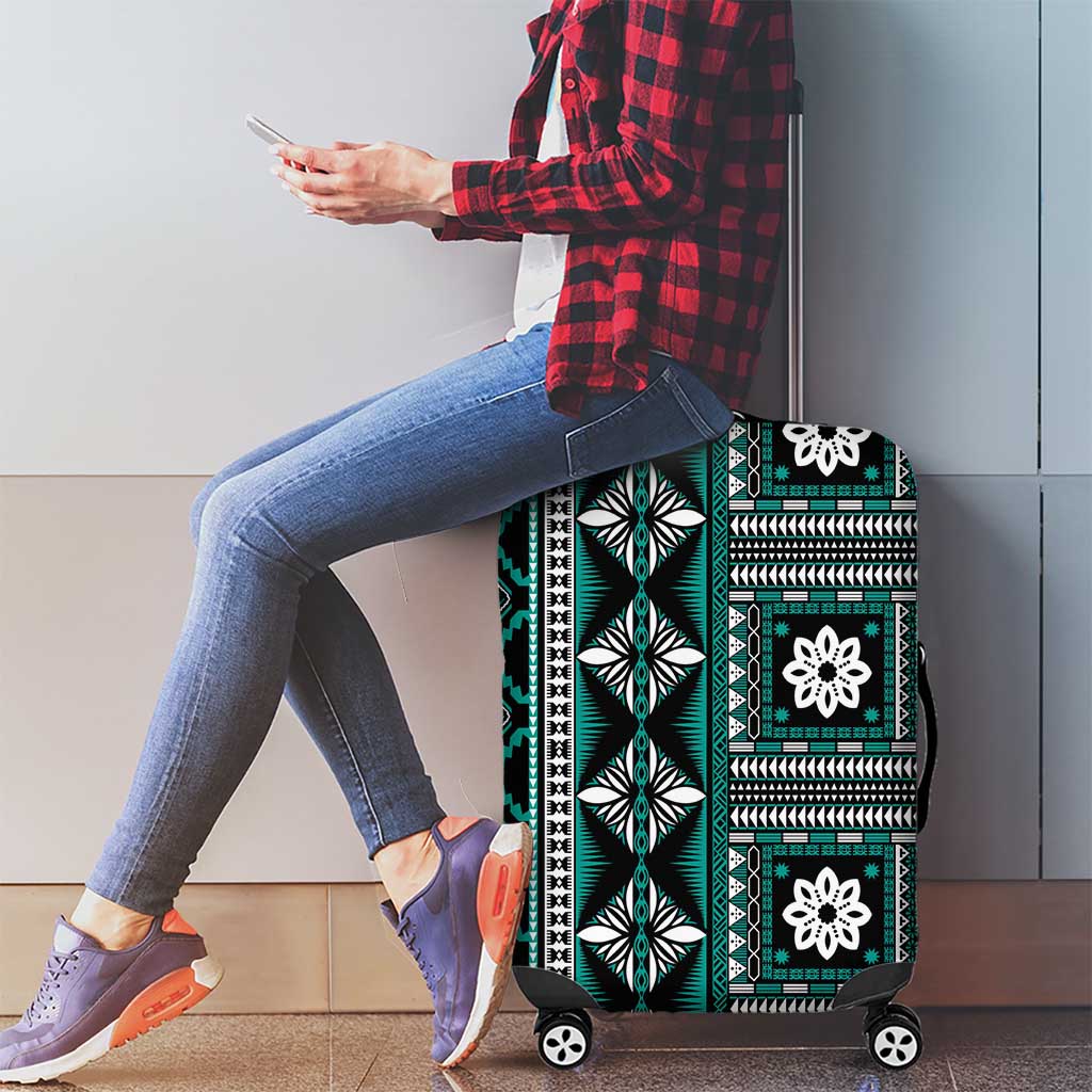 Fiji Masi Tapa Pattern Teal Luggage Cover - Polynesian Pride