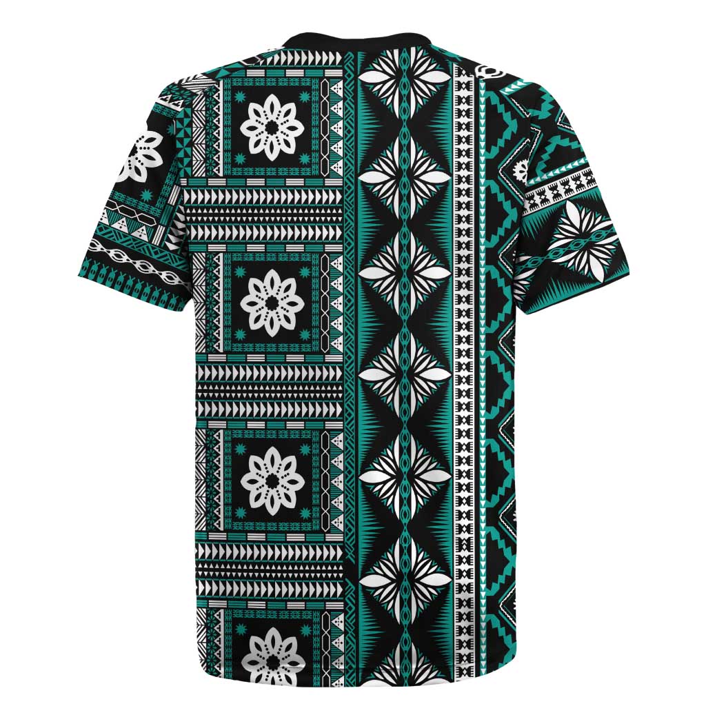 Fiji Masi Tapa Pattern Teal Rugby Jersey - Polynesian Pride