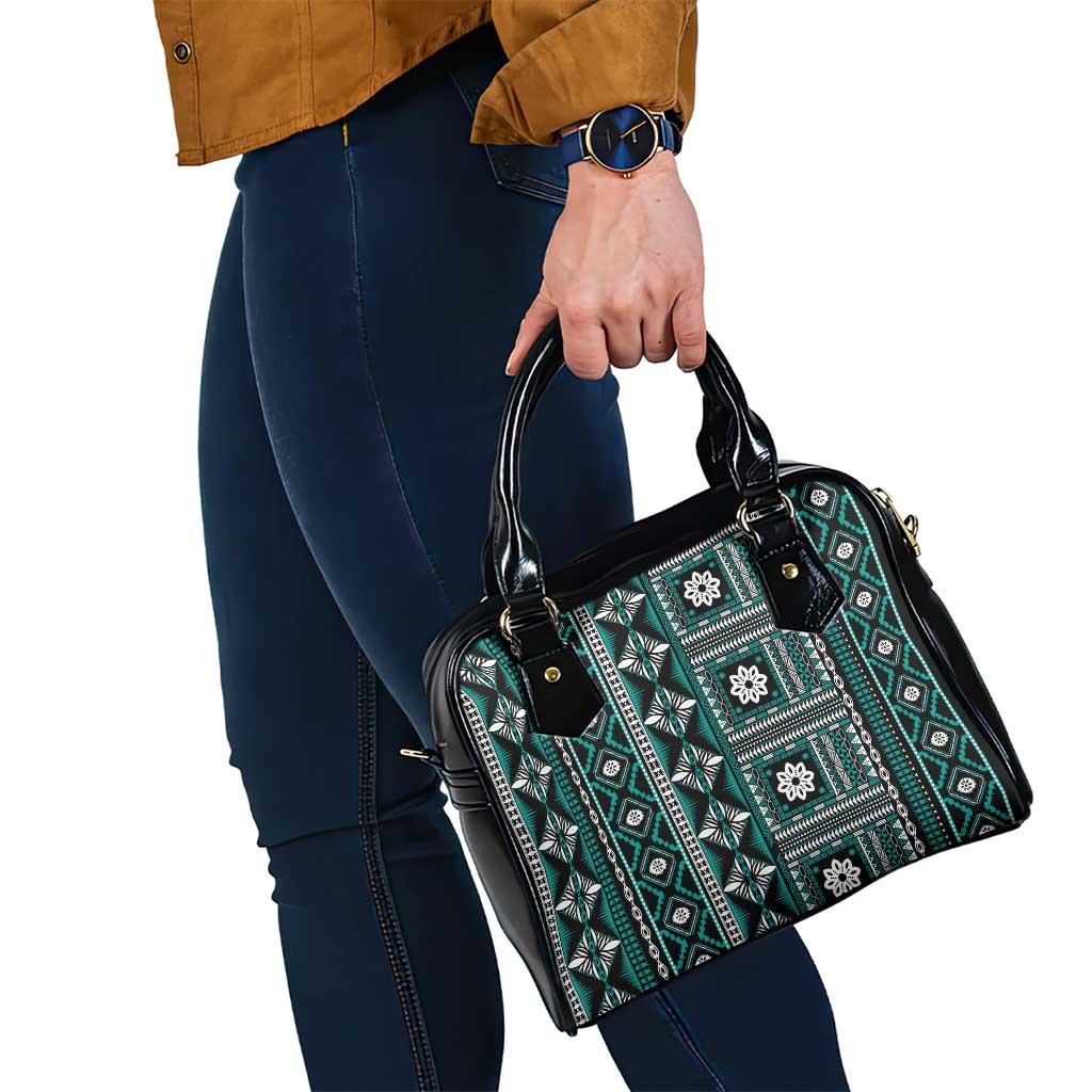 Fiji Masi Tapa Pattern Teal Shoulder Handbag - Polynesian Pride
