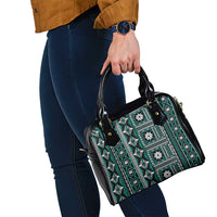 Fiji Masi Tapa Pattern Teal Shoulder Handbag - Polynesian Pride