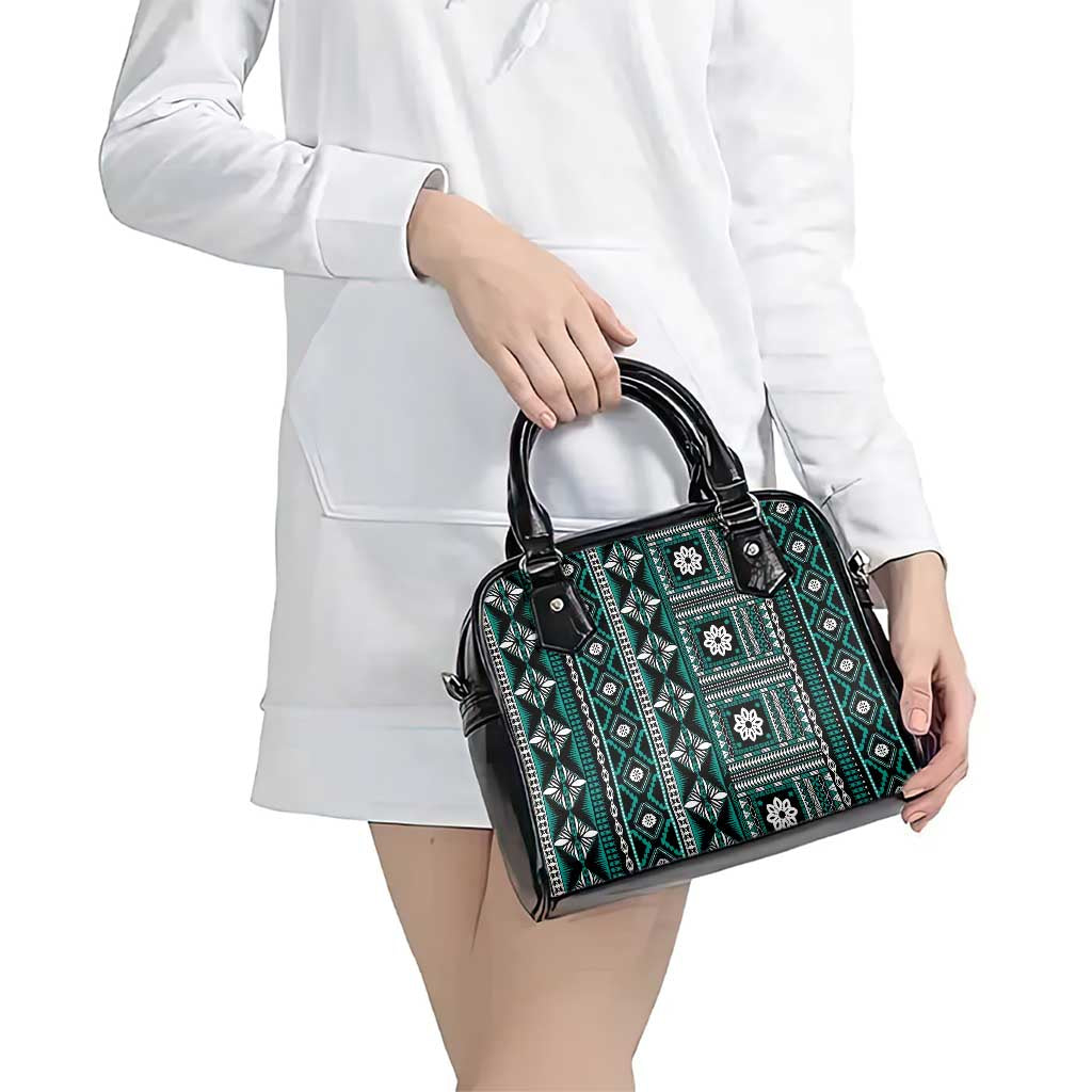Fiji Masi Tapa Pattern Teal Shoulder Handbag - Polynesian Pride