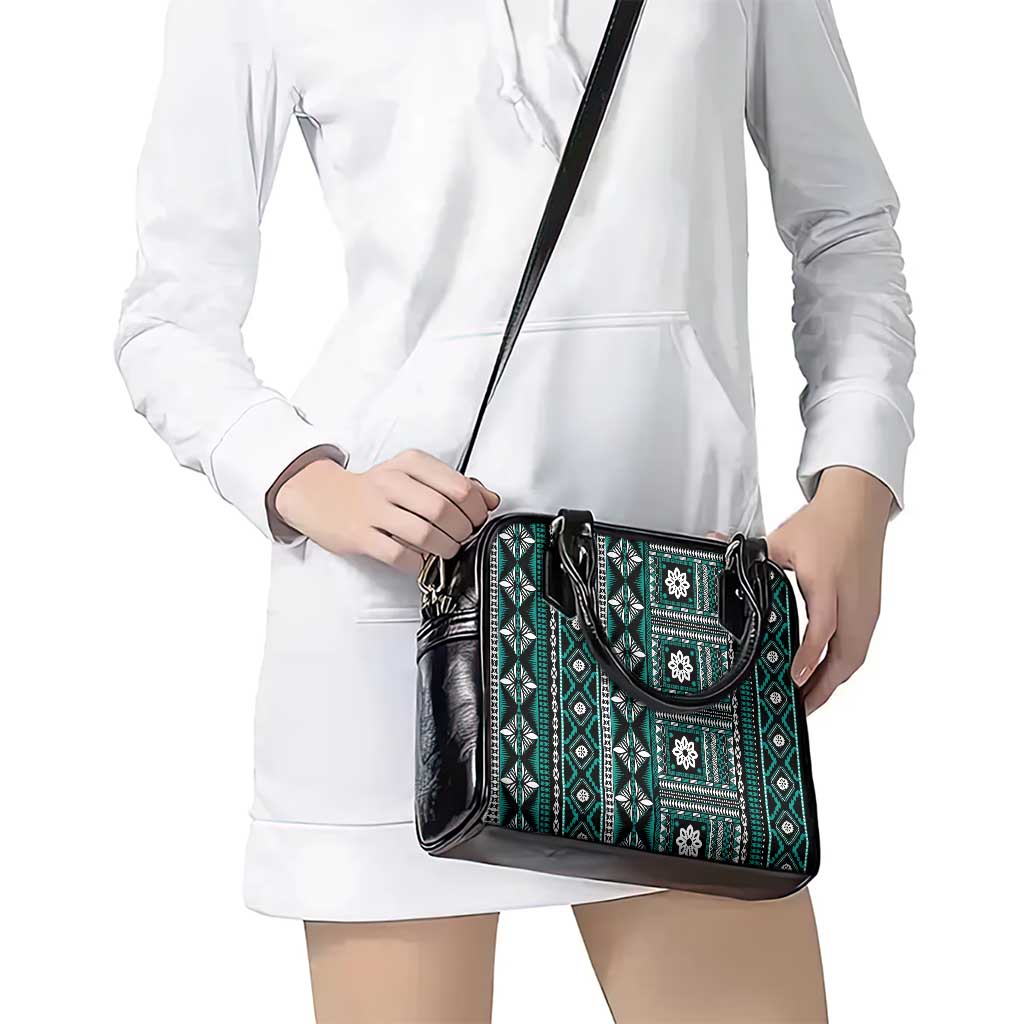 Fiji Masi Tapa Pattern Teal Shoulder Handbag - Polynesian Pride