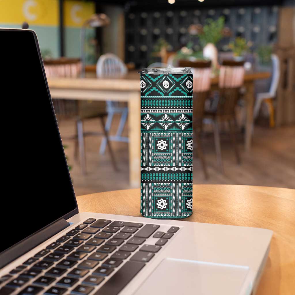 Fiji Masi Tapa Pattern Teal Skinny Tumbler - Polynesian Pride