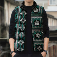 Fiji Masi Tapa Pattern Teal Sleeveless Puffer Jacket - Polynesian Pride