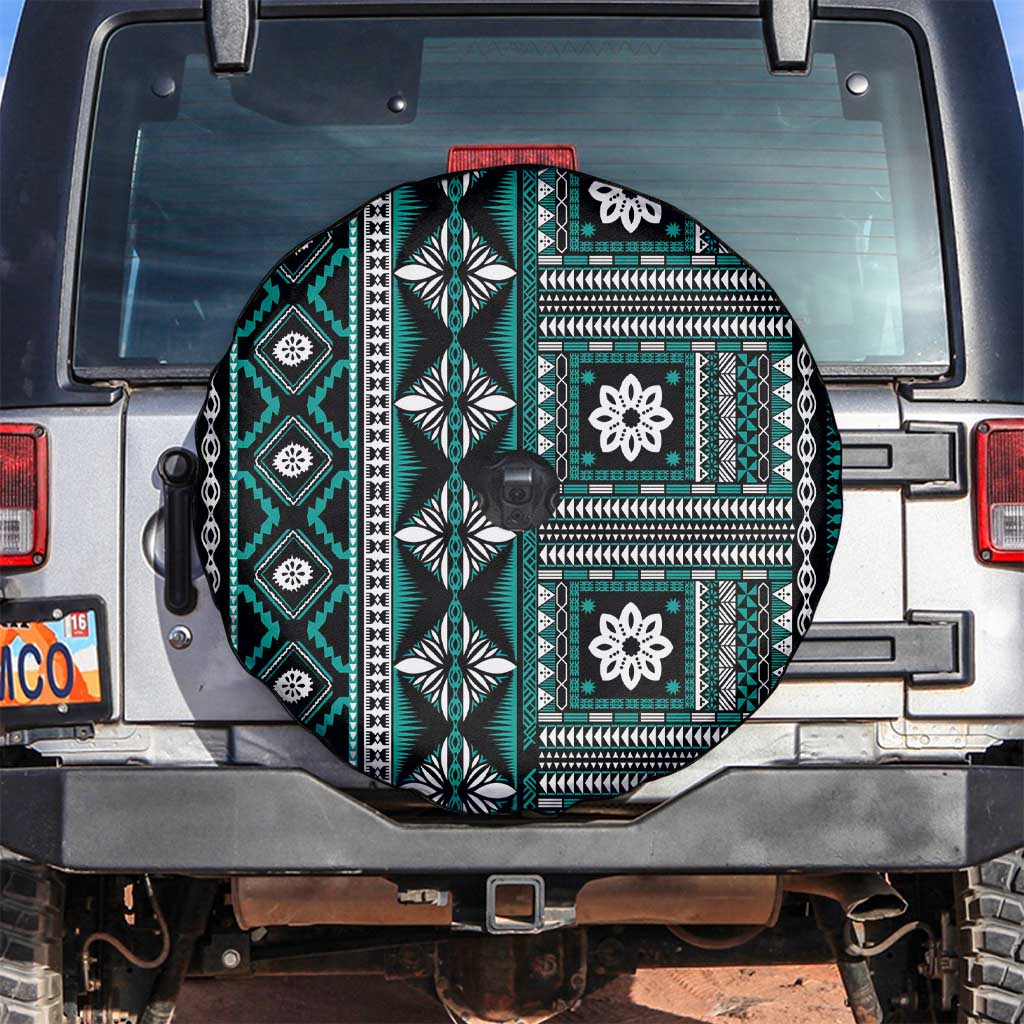 Fiji Masi Tapa Pattern Teal Spare Tire Cover - Polynesian Pride