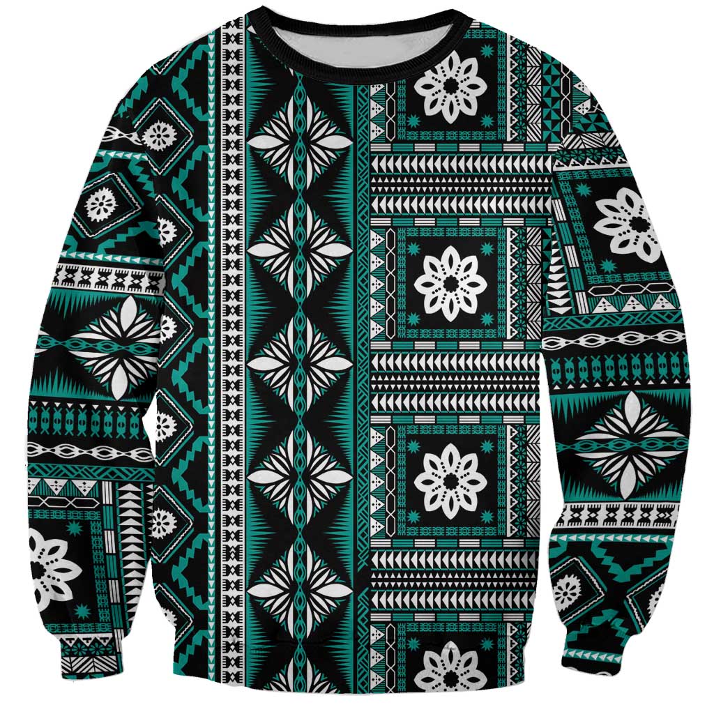 Fiji Masi Tapa Pattern Teal Sweatshirt LT01 Unisex Teal - Polynesian Pride