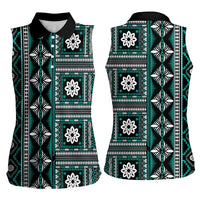 Fiji Masi Tapa Pattern Teal Women Sleeveless Polo Shirt LT01 - Polynesian Pride