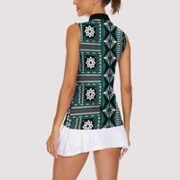 Fiji Masi Tapa Pattern Teal Women Sleeveless Polo Shirt LT01 - Polynesian Pride