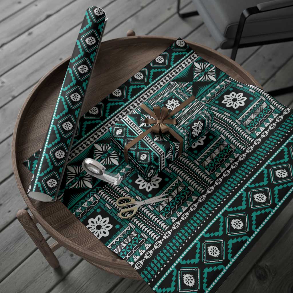 Fiji Masi Tapa Pattern Teal Wrapping Paper - Polynesian Pride