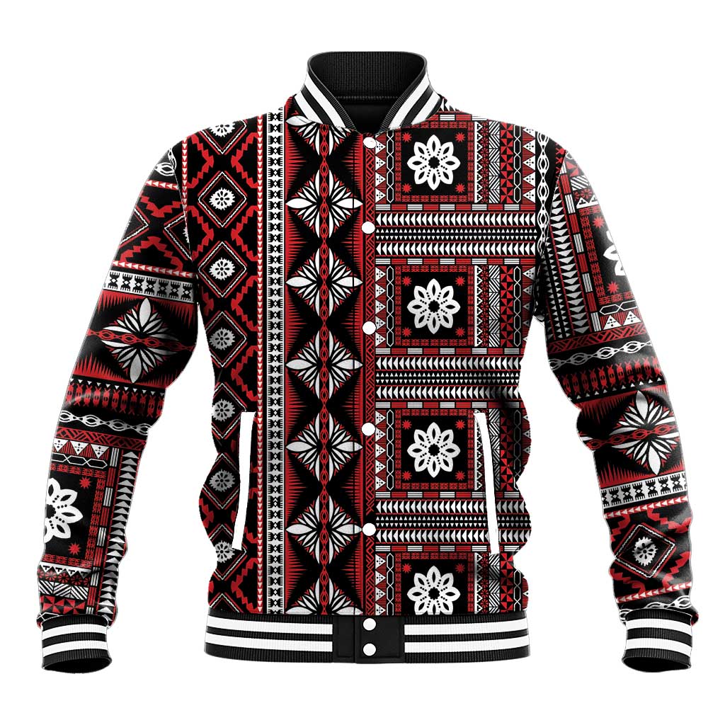 Fiji Masi Tapa Pattern Red Baseball Jacket LT01 Unisex Red - Polynesian Pride