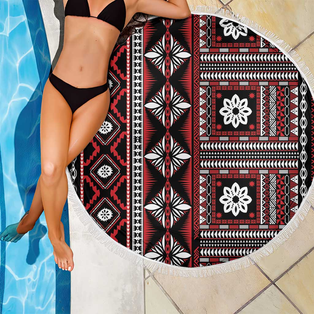 Fiji Masi Tapa Pattern Red Beach Blanket - Polynesian Pride