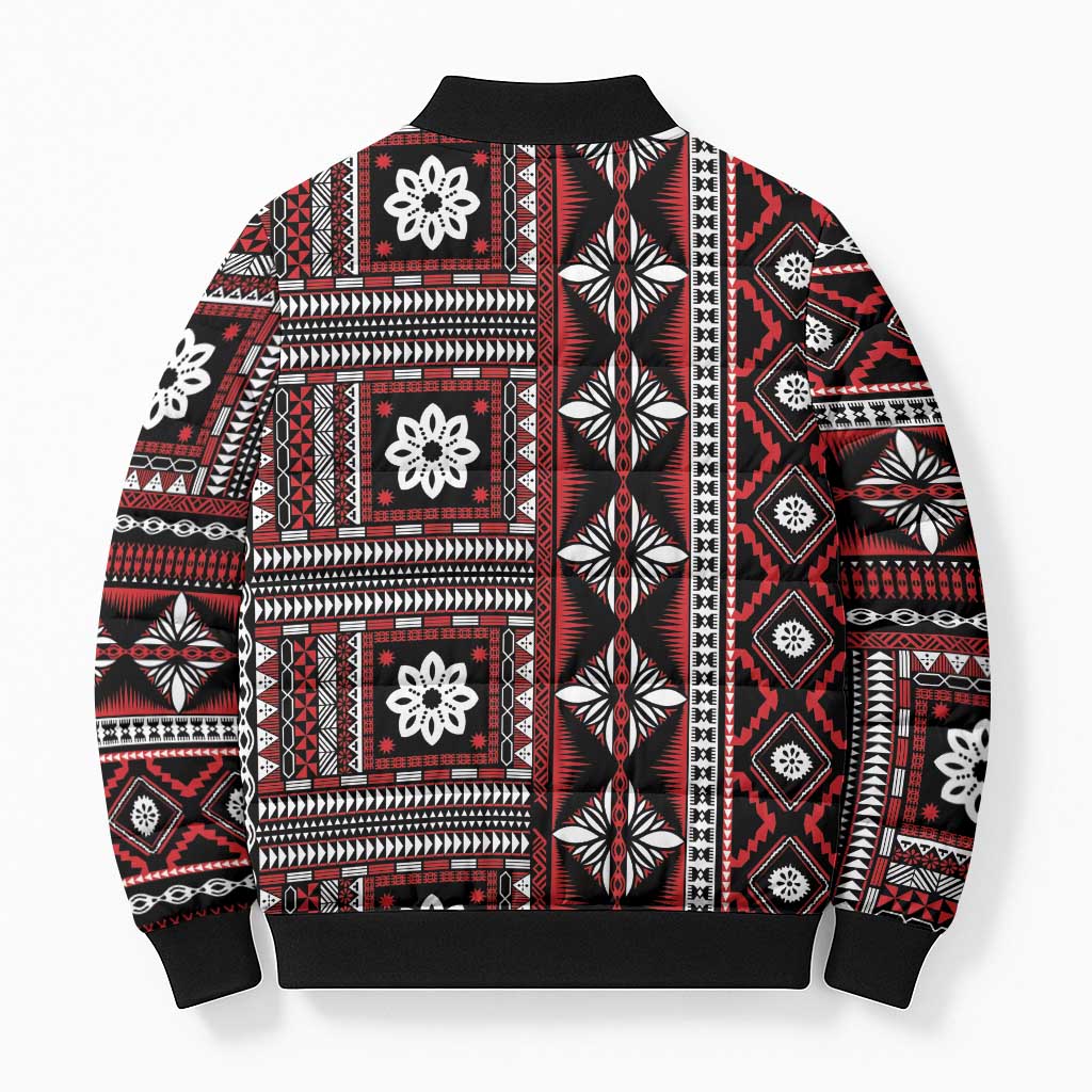 Fiji Masi Tapa Pattern Red Bomber Puffer Jacket - Polynesian Pride