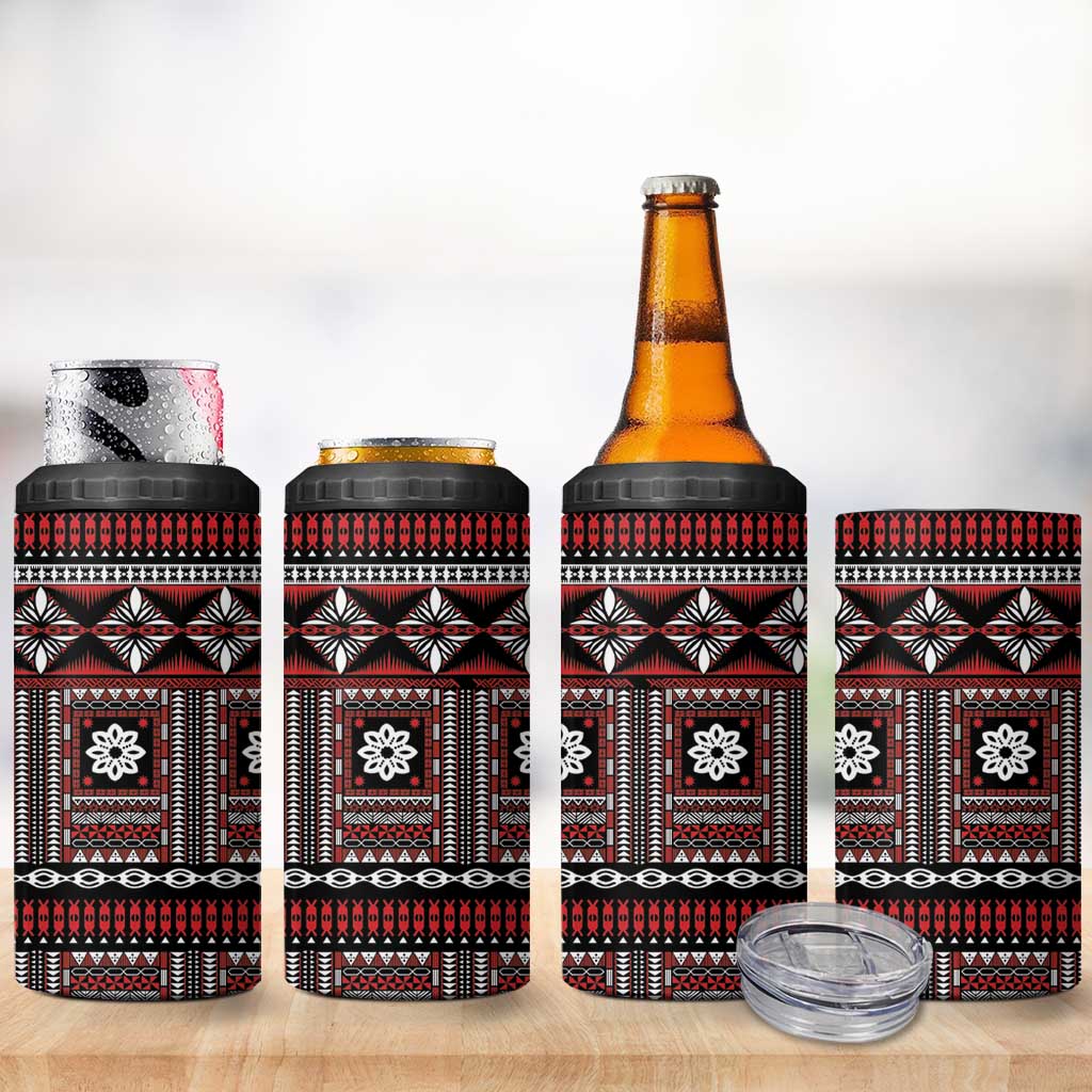 Fiji Masi Tapa Pattern Red 4 in 1 Can Cooler Tumbler - Polynesian Pride