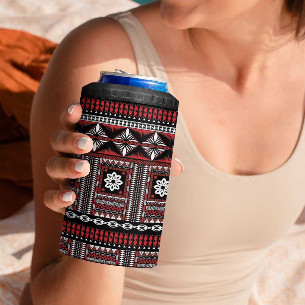 Fiji Masi Tapa Pattern Red 4 in 1 Can Cooler Tumbler - Polynesian Pride