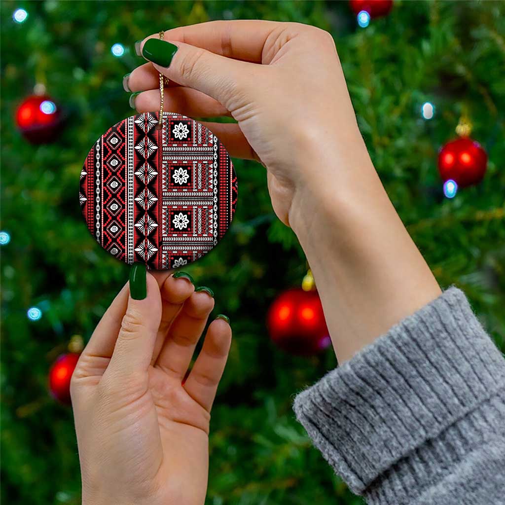 Fiji Masi Tapa Pattern Red Ceramic Ornament - Polynesian Pride