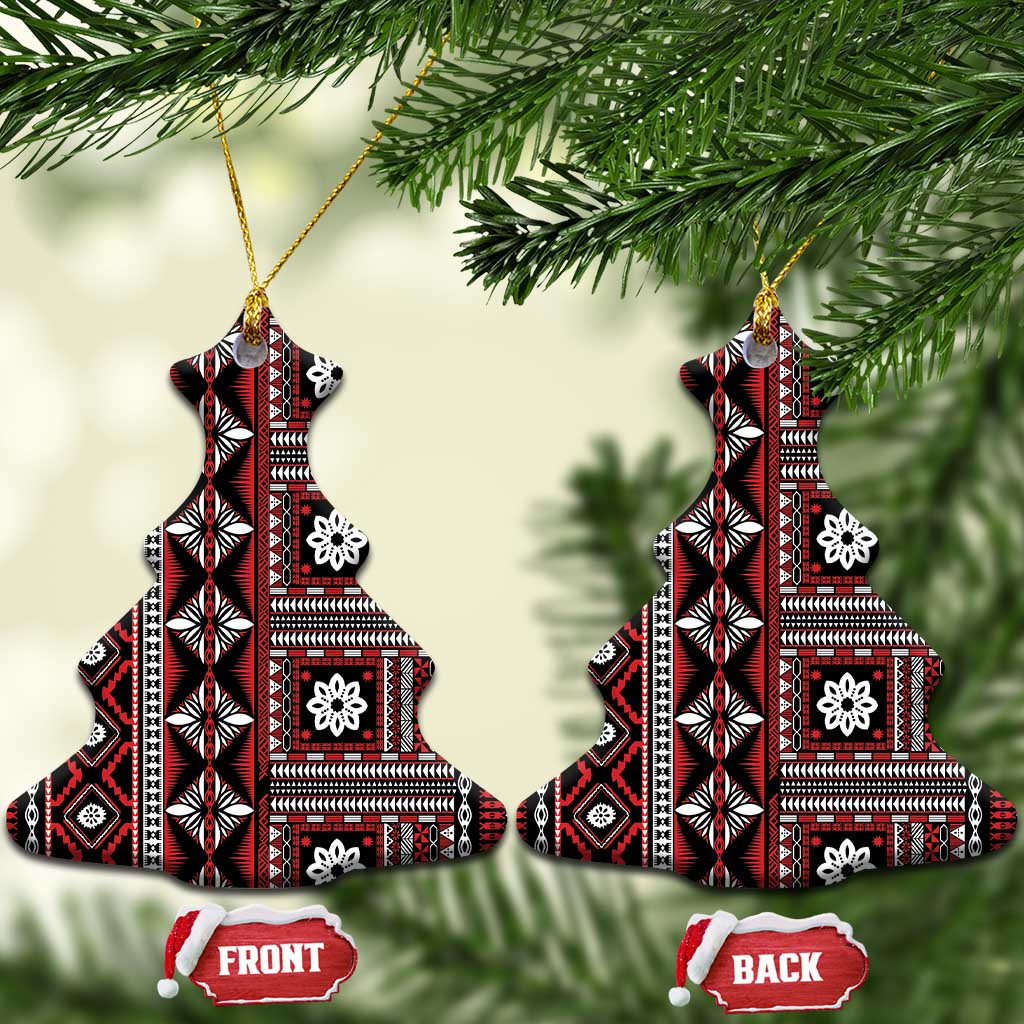 Fiji Masi Tapa Pattern Red Ceramic Ornament - Polynesian Pride